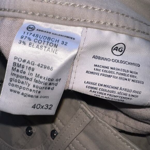 AG Adriano Goldschmied Pants Men’s Size 40x32 Beige The Graduate Tailored Leg - Picture 10 of 14